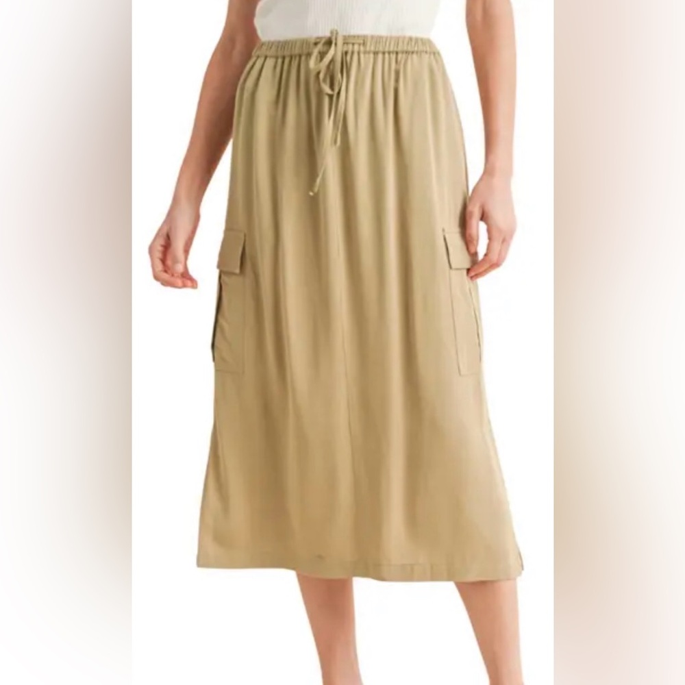 Bobble & Lace lined Flowy Cargo Pocket Maxi Skirt - Tan